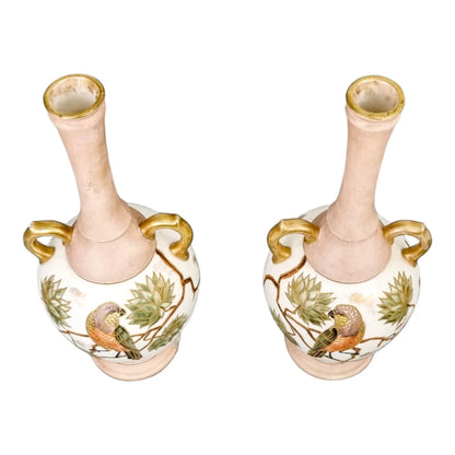 1880's Franz Anton Mehlem for Royal Bonn blush Aesthetic pair of vases