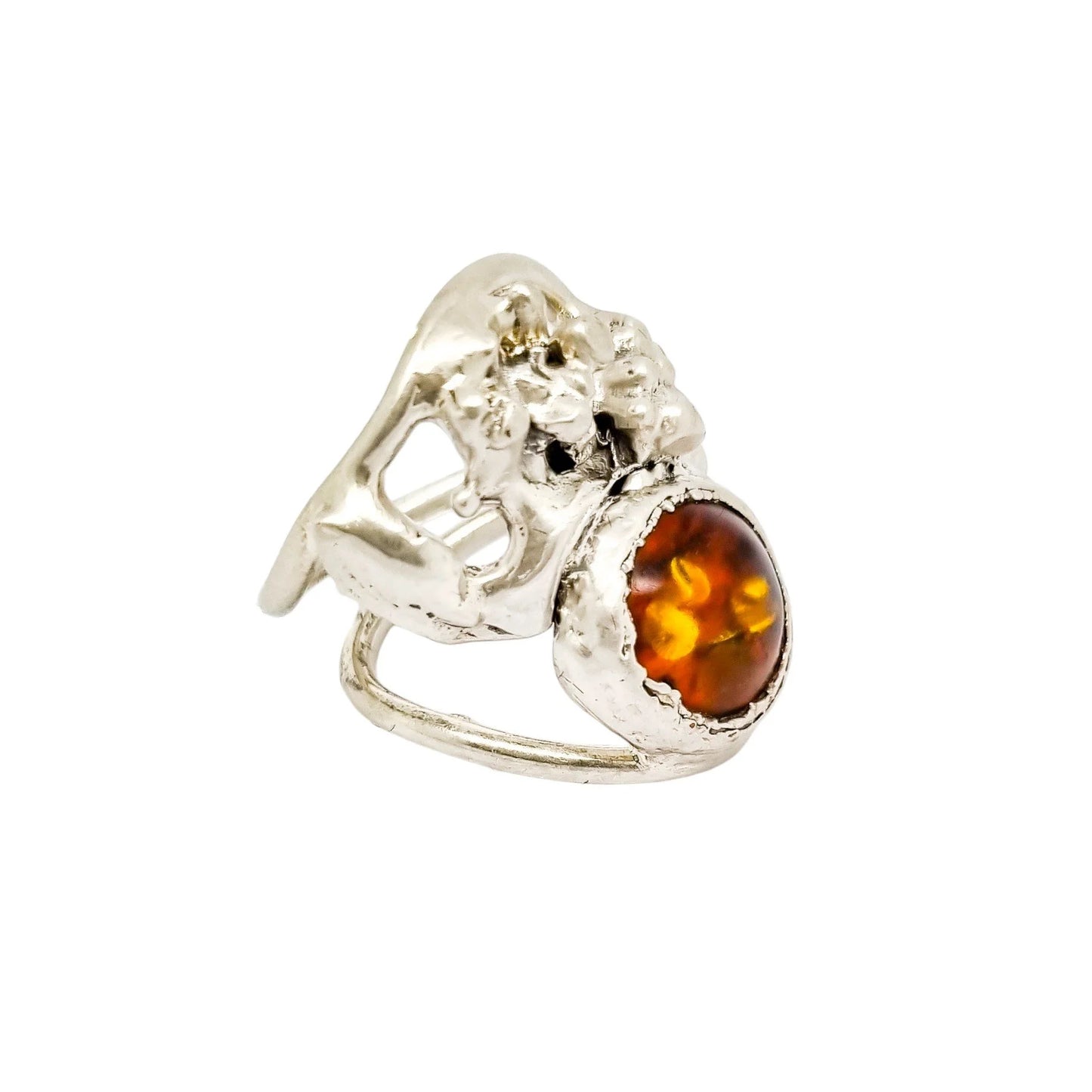 1970's Erik Dennung Danish Modernist statement ring, silver and amber, size N ½