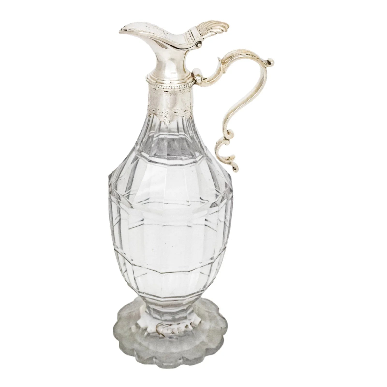 George III silver mounted cut-glass oil / vinegar jug with griffin armorial