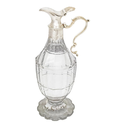 George III silver mounted cut-glass oil / vinegar jug with griffin armorial