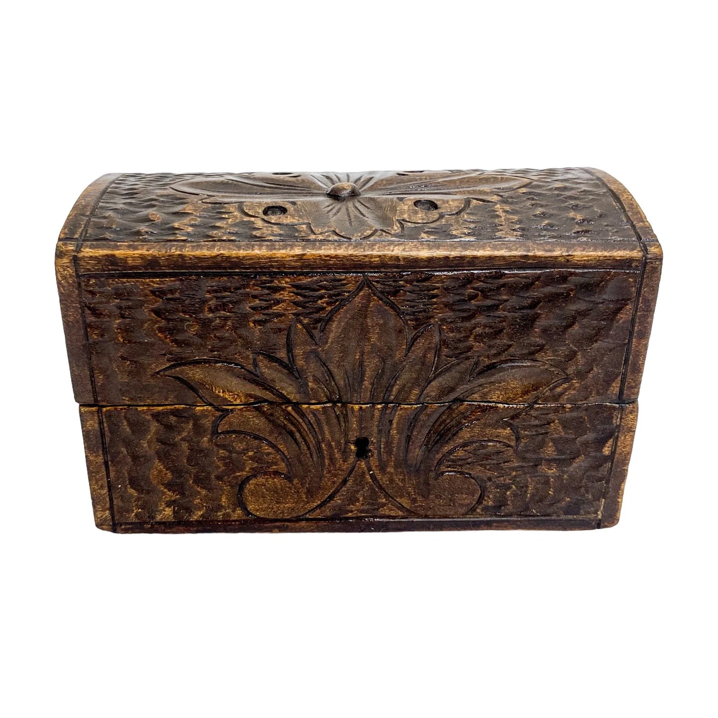 Antique Black Forest Gothic Revival wood keepsake box with floral carving, Germany c. 1890s