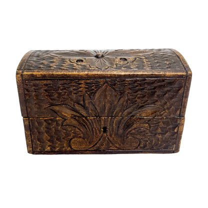 Antique Black Forest Gothic Revival wood keepsake box with floral carving, Germany c. 1890s