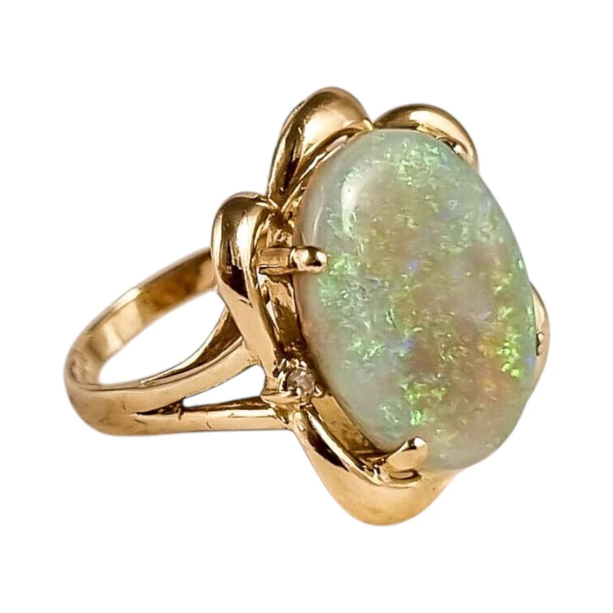 Vintage 14K gold solid opal diamond statement cocktail rin
