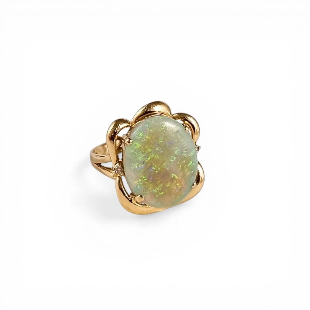 Vintage 14K gold solid opal diamond statement cocktail rin