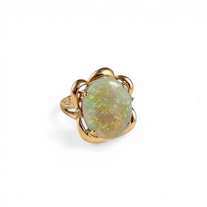 Vintage 14K gold solid opal diamond statement cocktail rin
