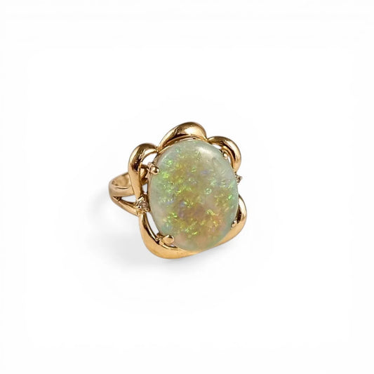 Vintage 14K gold solid opal diamond statement cocktail rin