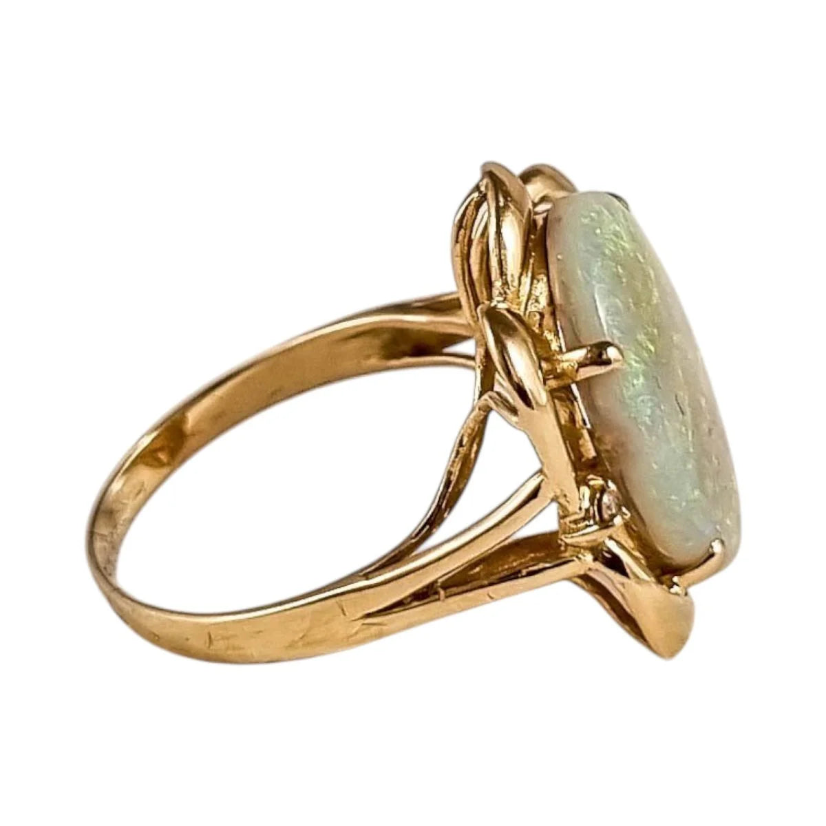 Vintage 14K gold solid opal diamond statement cocktail rin