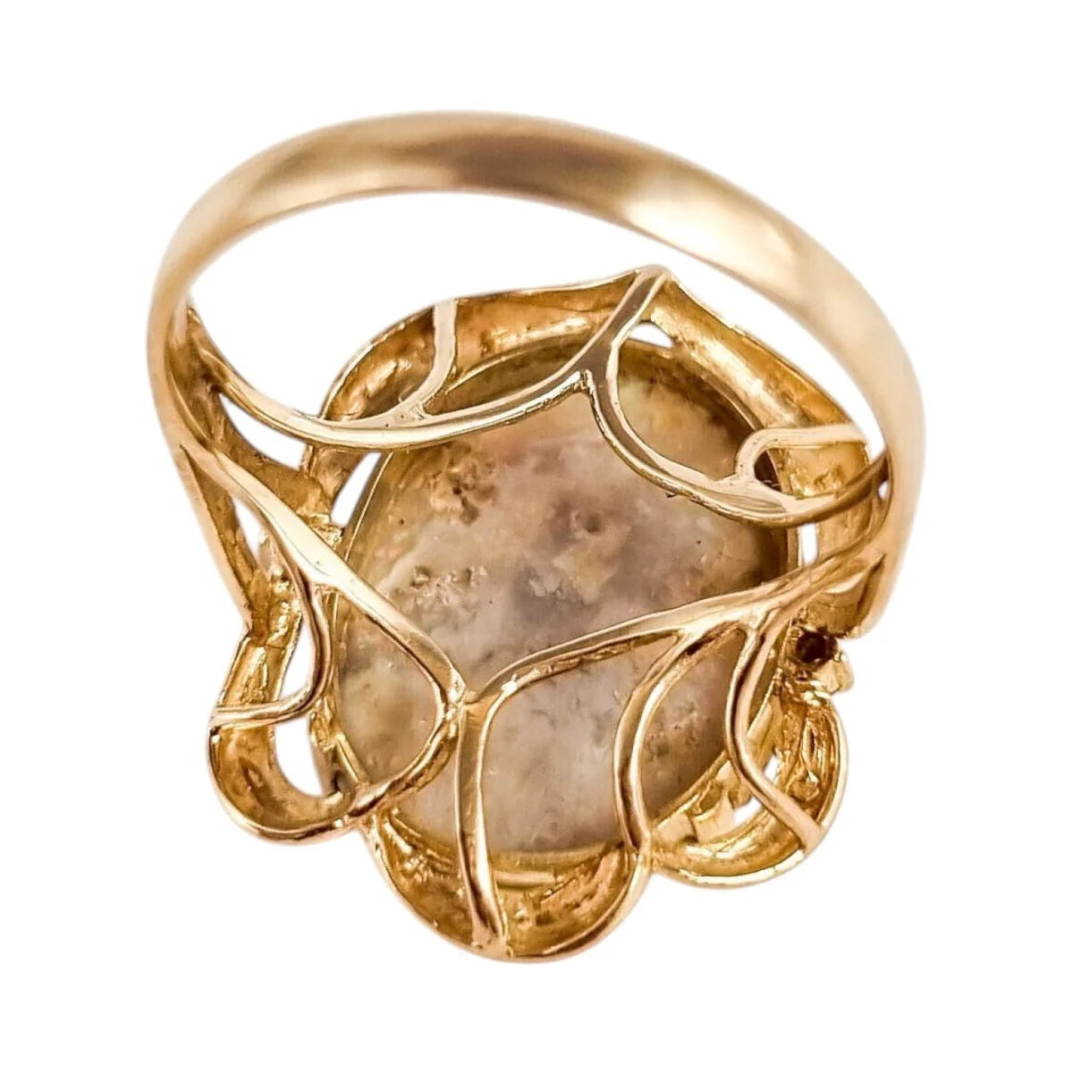 Vintage 14K gold solid opal diamond statement cocktail rin
