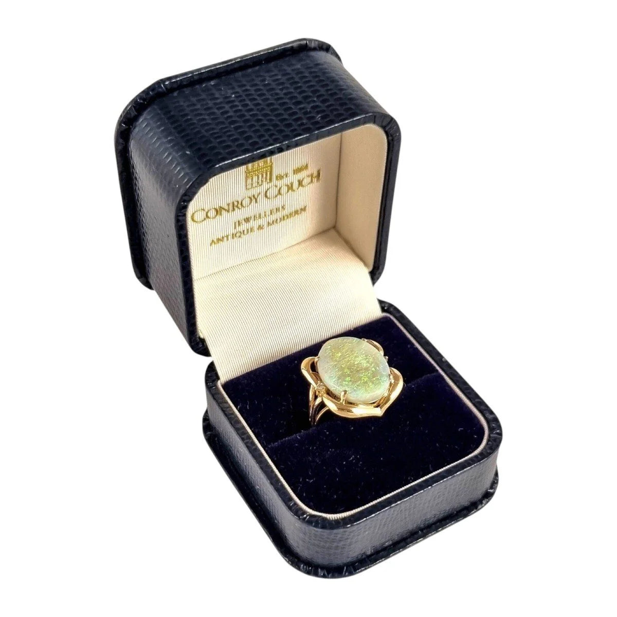 Vintage 14K gold solid opal diamond statement cocktail rin