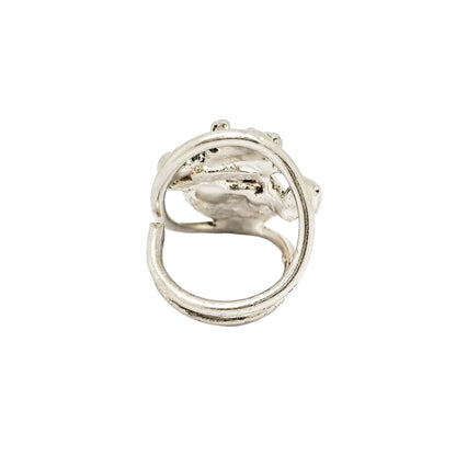 1970's Erik Dennung Danish Modernist statement ring, silver and amber, size N ½