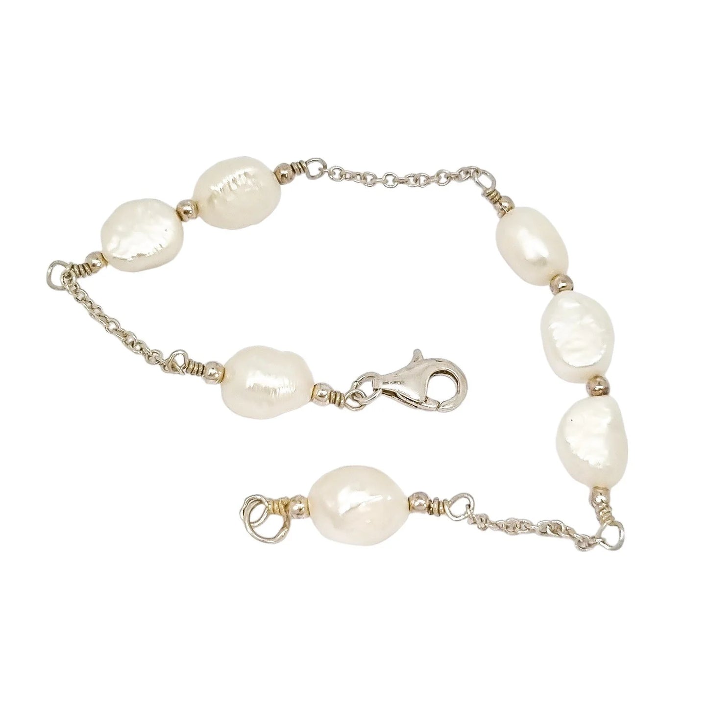 Vintage sterling silver bracelet with large baroque freshwater pearls