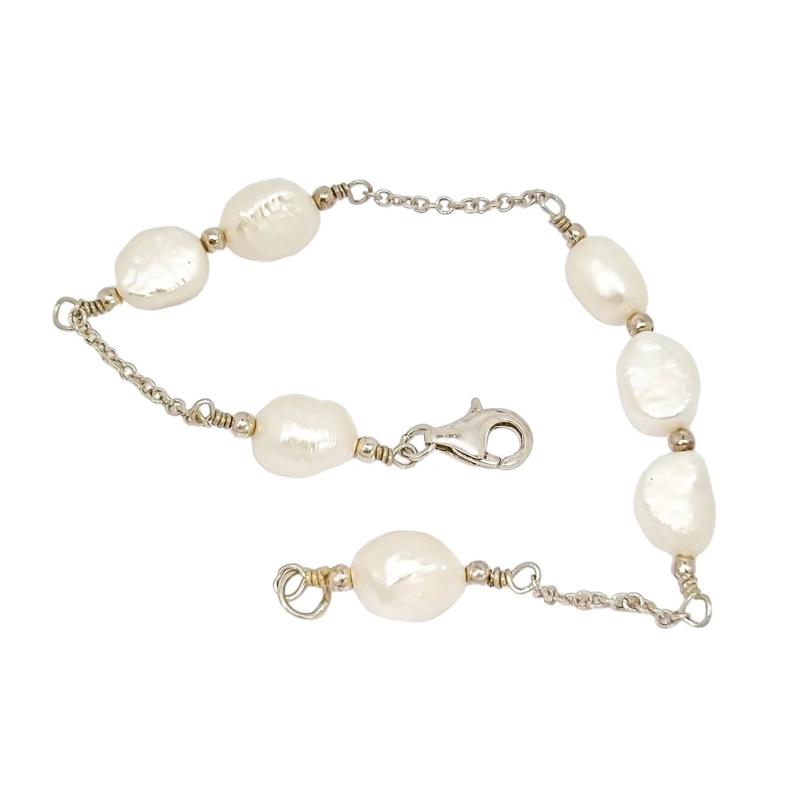 Vintage sterling silver bracelet with large baroque freshwater pearls