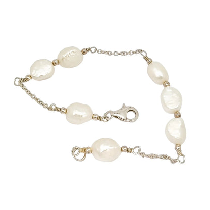 Vintage sterling silver bracelet with large baroque freshwater pearls