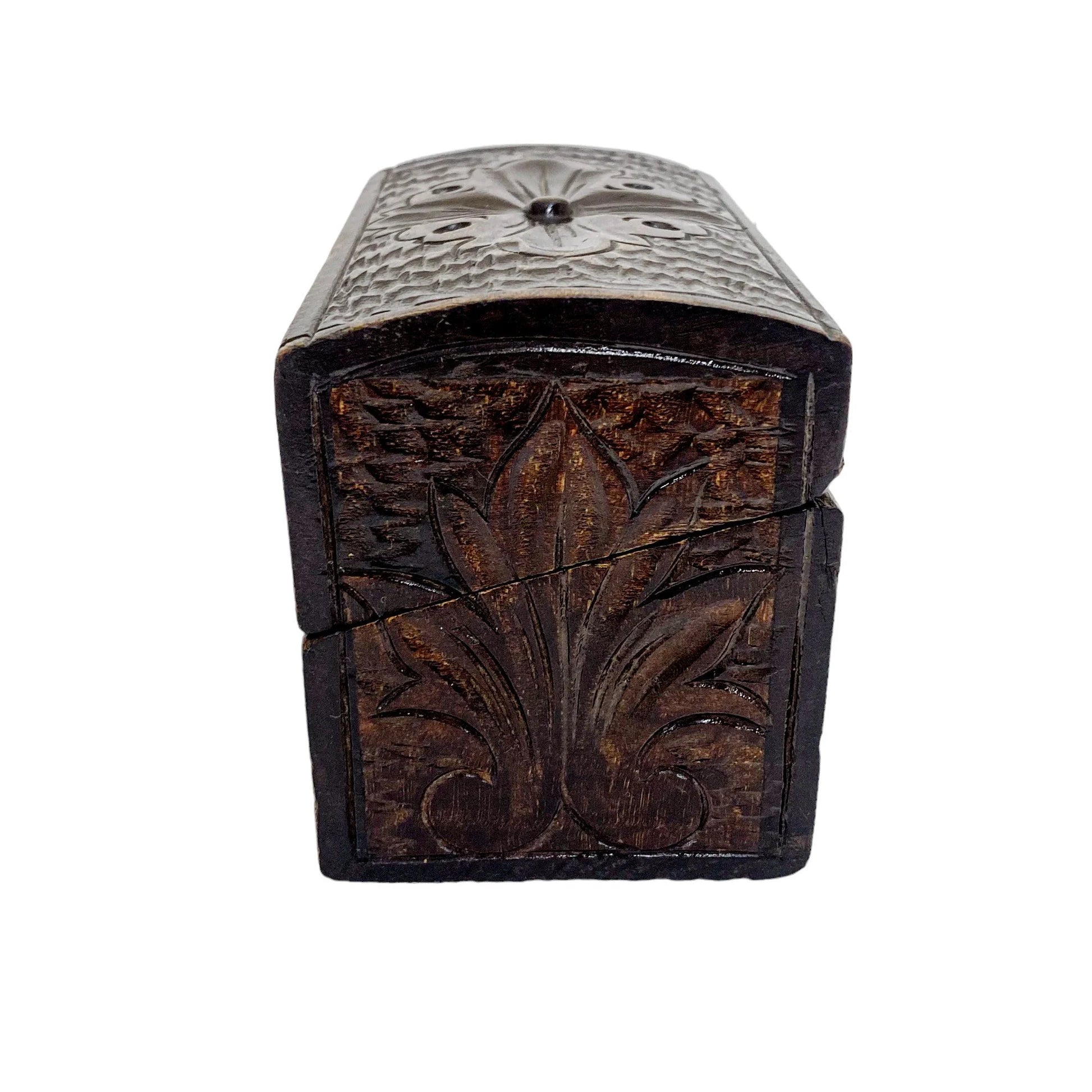 Antique Black Forest Gothic Revival wood keepsake box with floral carving, Germany c. 1890s