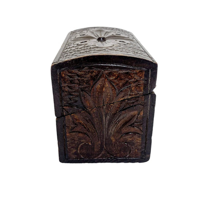 Antique Black Forest Gothic Revival wood keepsake box with floral carving, Germany c. 1890s