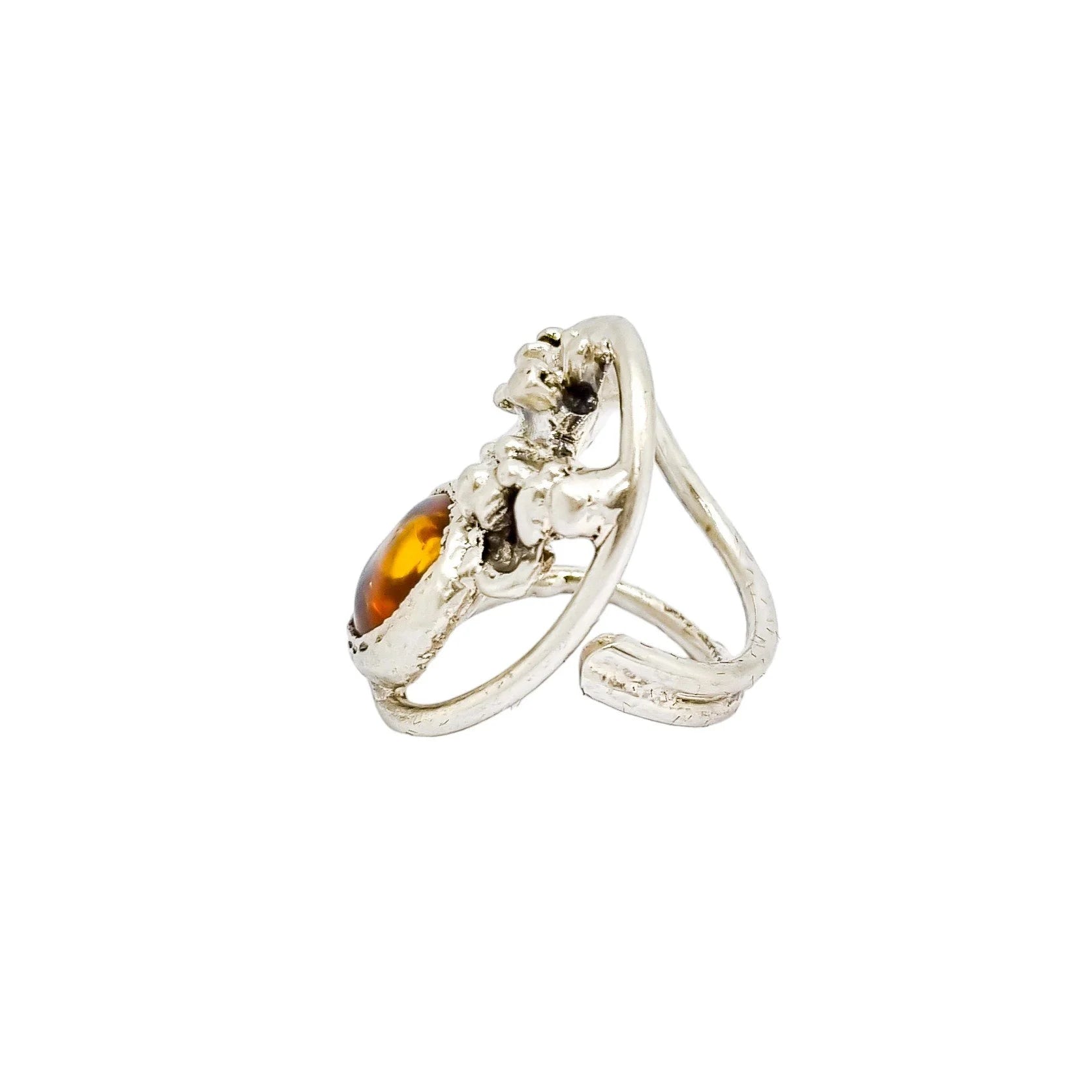 1970's Erik Dennung Danish Modernist statement ring, silver and amber, size N ½