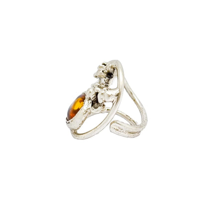 1970's Erik Dennung Danish Modernist statement ring, silver and amber, size N ½
