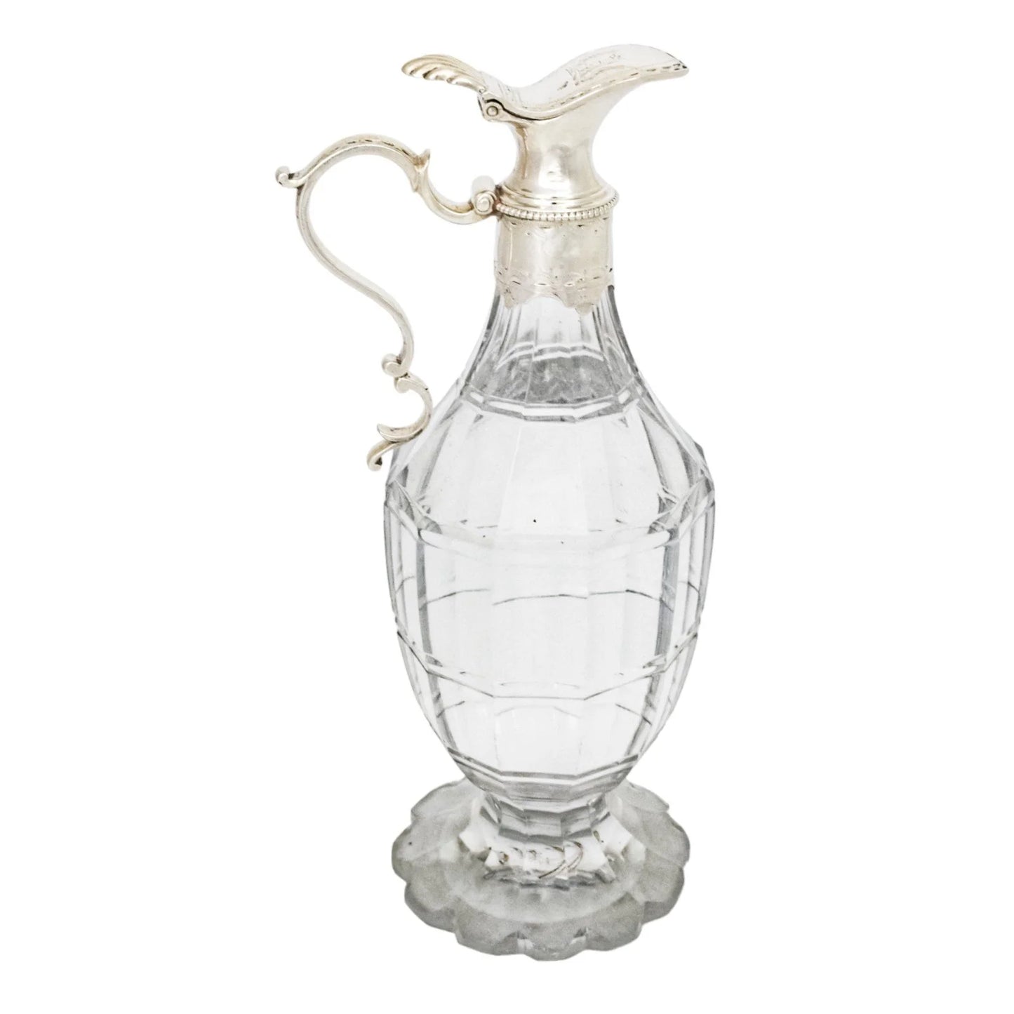 George III silver mounted cut-glass oil / vinegar jug with griffin armorial