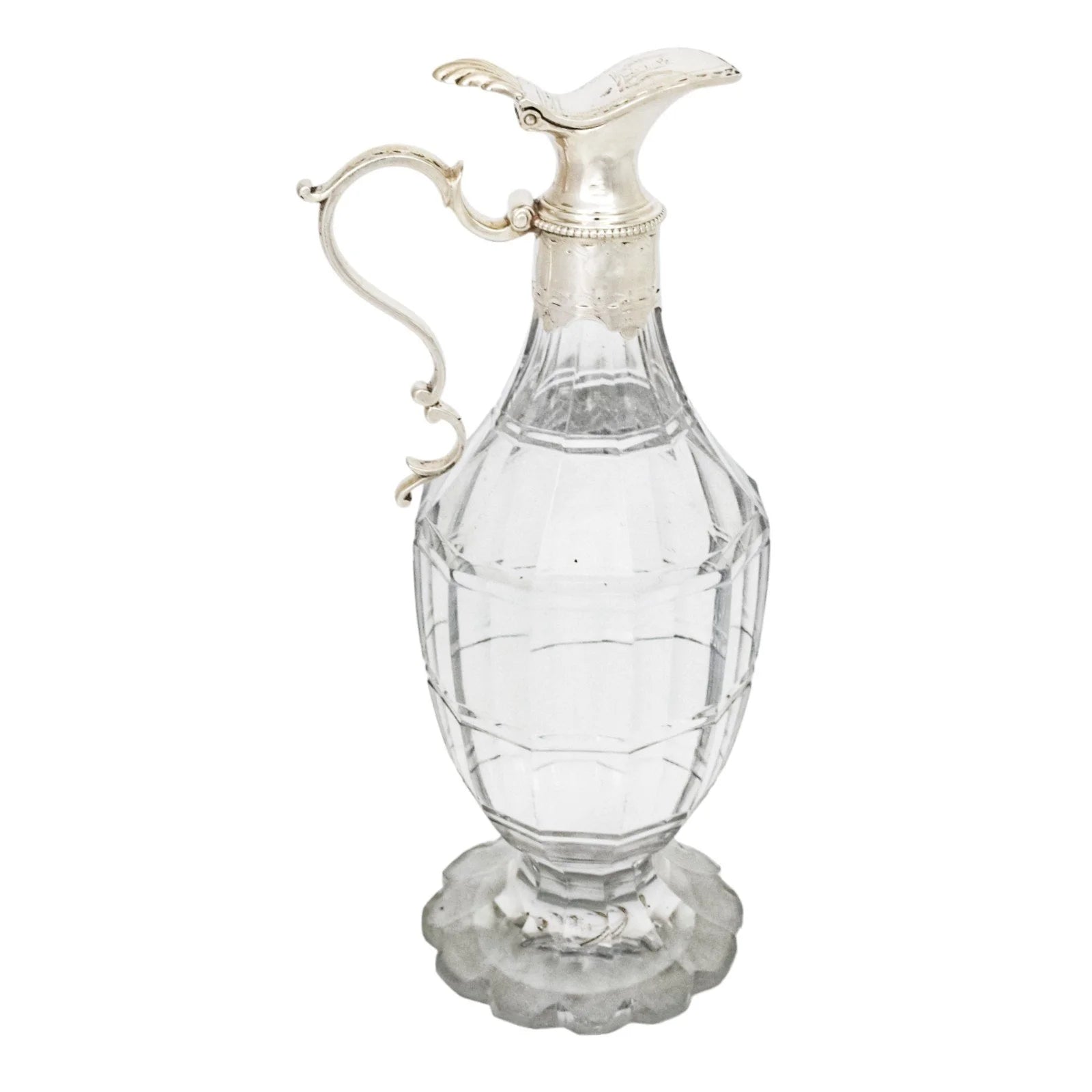 George III silver mounted cut-glass oil / vinegar jug with griffin armorial