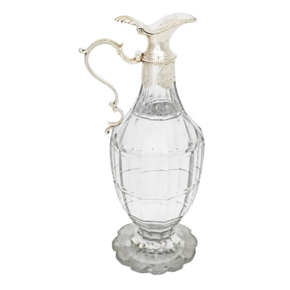 George III silver mounted cut-glass oil / vinegar jug with griffin armorial