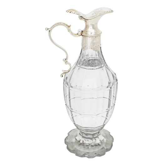 George III silver mounted cut-glass oil / vinegar jug with griffin armorial