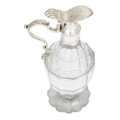 George III silver mounted cut-glass oil / vinegar jug with griffin armorial