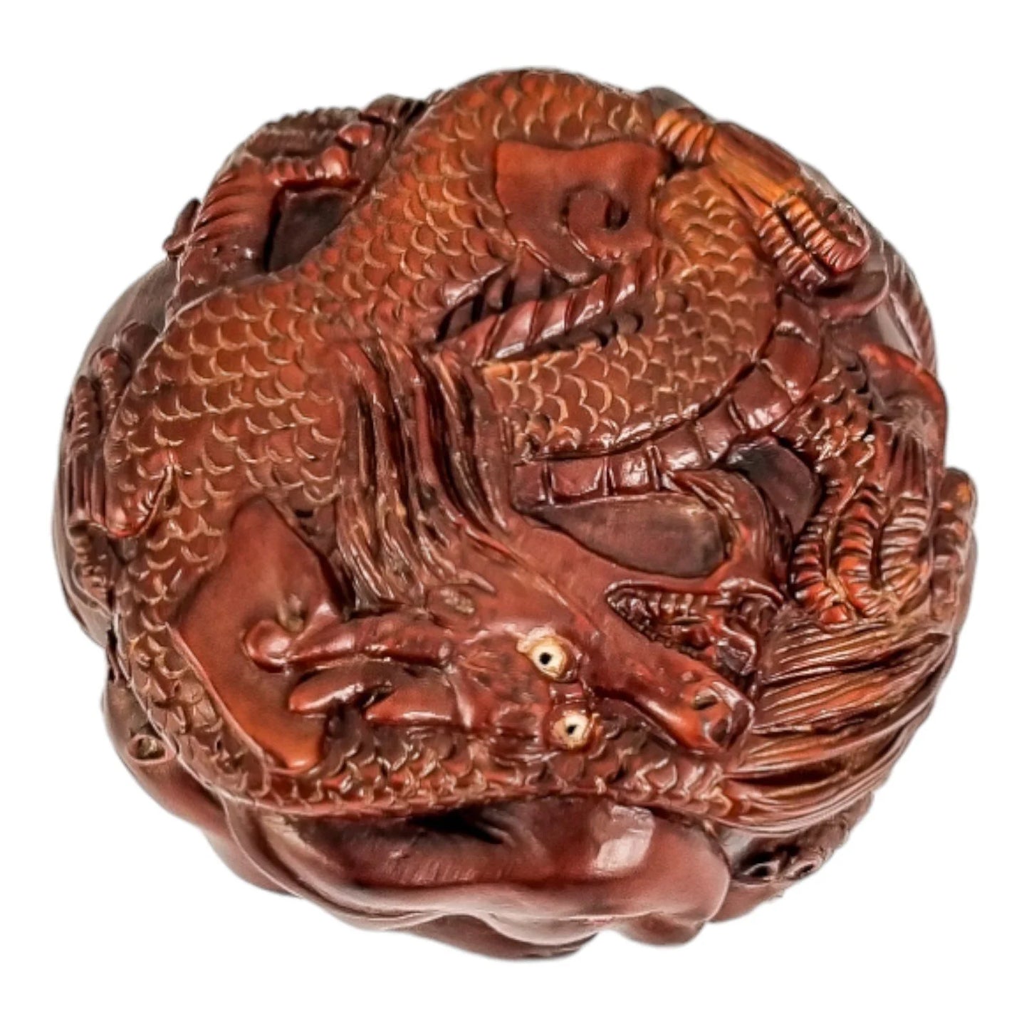Meiji Japanese boxwood natsume box carved with 12 zodiac animals, signed