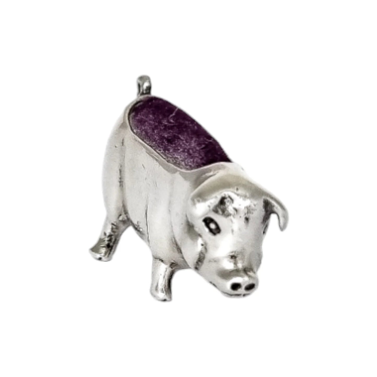 Vintage sterling silver figural boar / pig pin cushion miniature sewing figurine