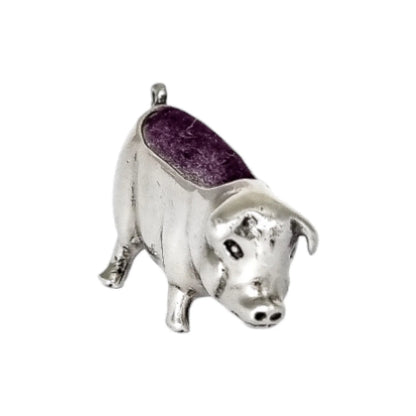 Vintage sterling silver figural boar / pig pin cushion miniature sewing figurine