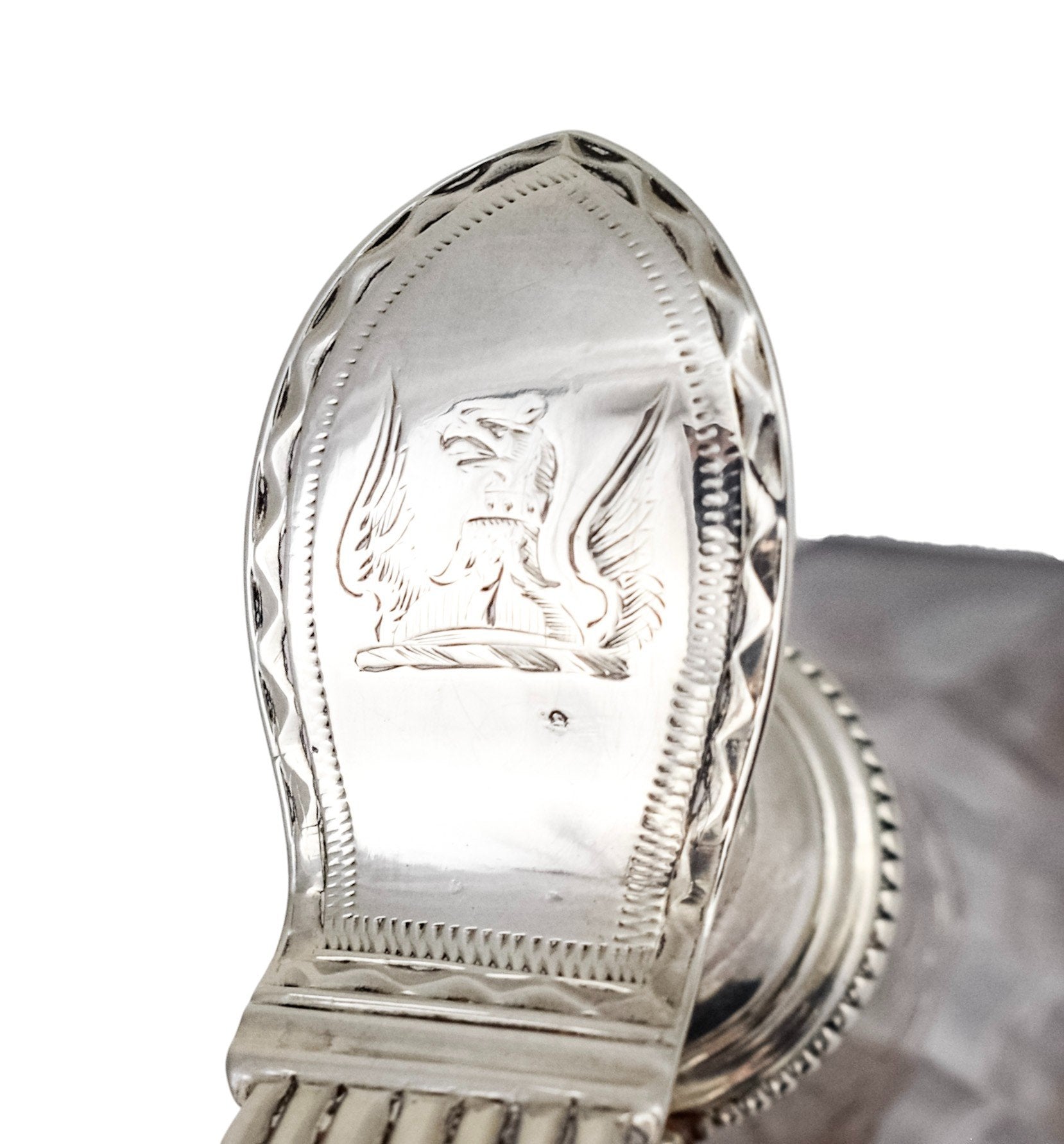 George III silver mounted cut-glass oil / vinegar jug with griffin armorial