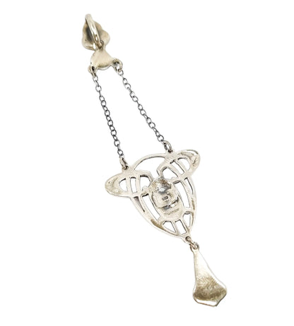 Art Nouveau sterling silver green and yellow enamel lavaliere openwork pendant