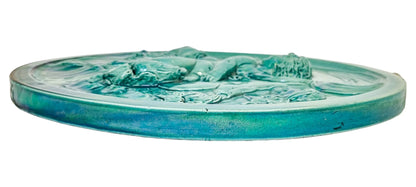 French 1890's Clément Massier huge iridescent turquoise wall charger