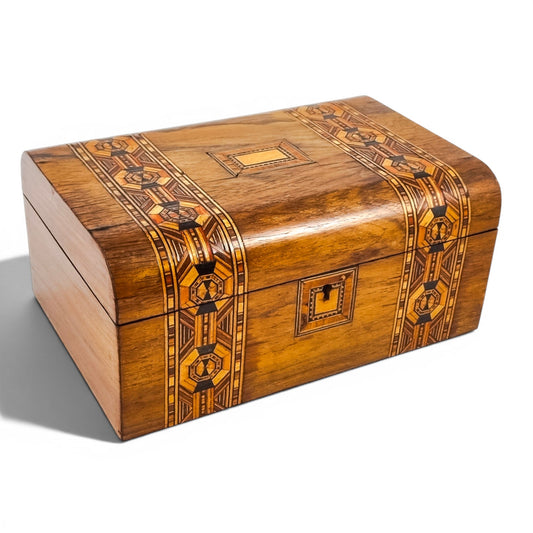Victorian Tunbridge Ware walnut sewing box, mosaic