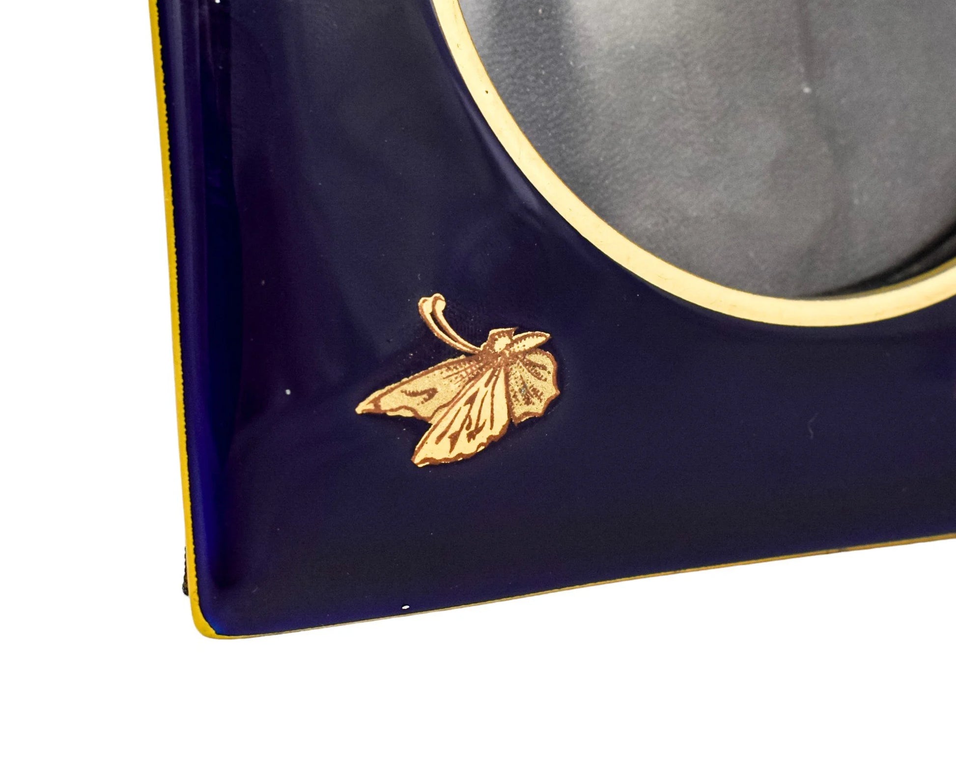 Arts & Crafts Limoges porcelain cobalt blue picture frame, gilded flowers and butterfly