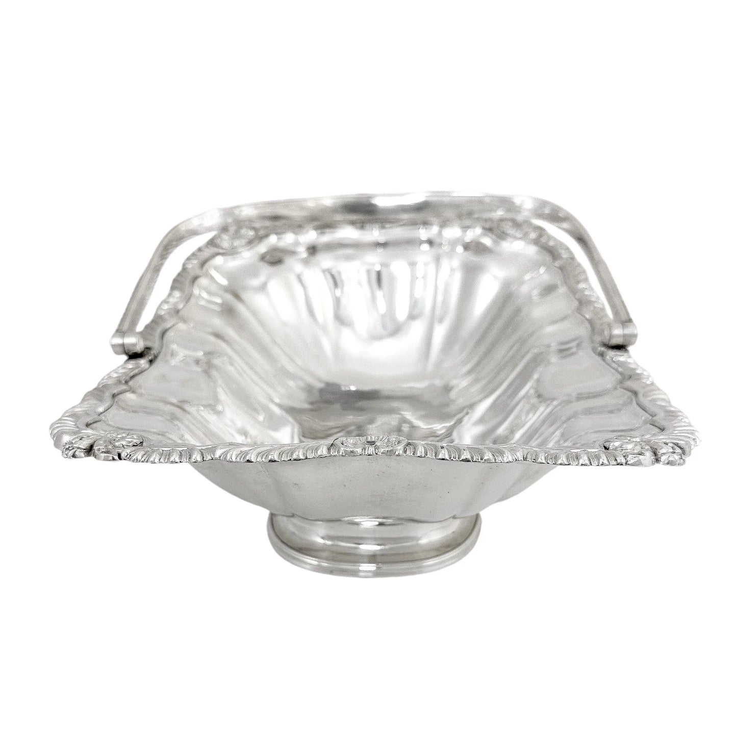 George III Old Sheffield plate large fluted basket with sterling aristocratic stag family crest
