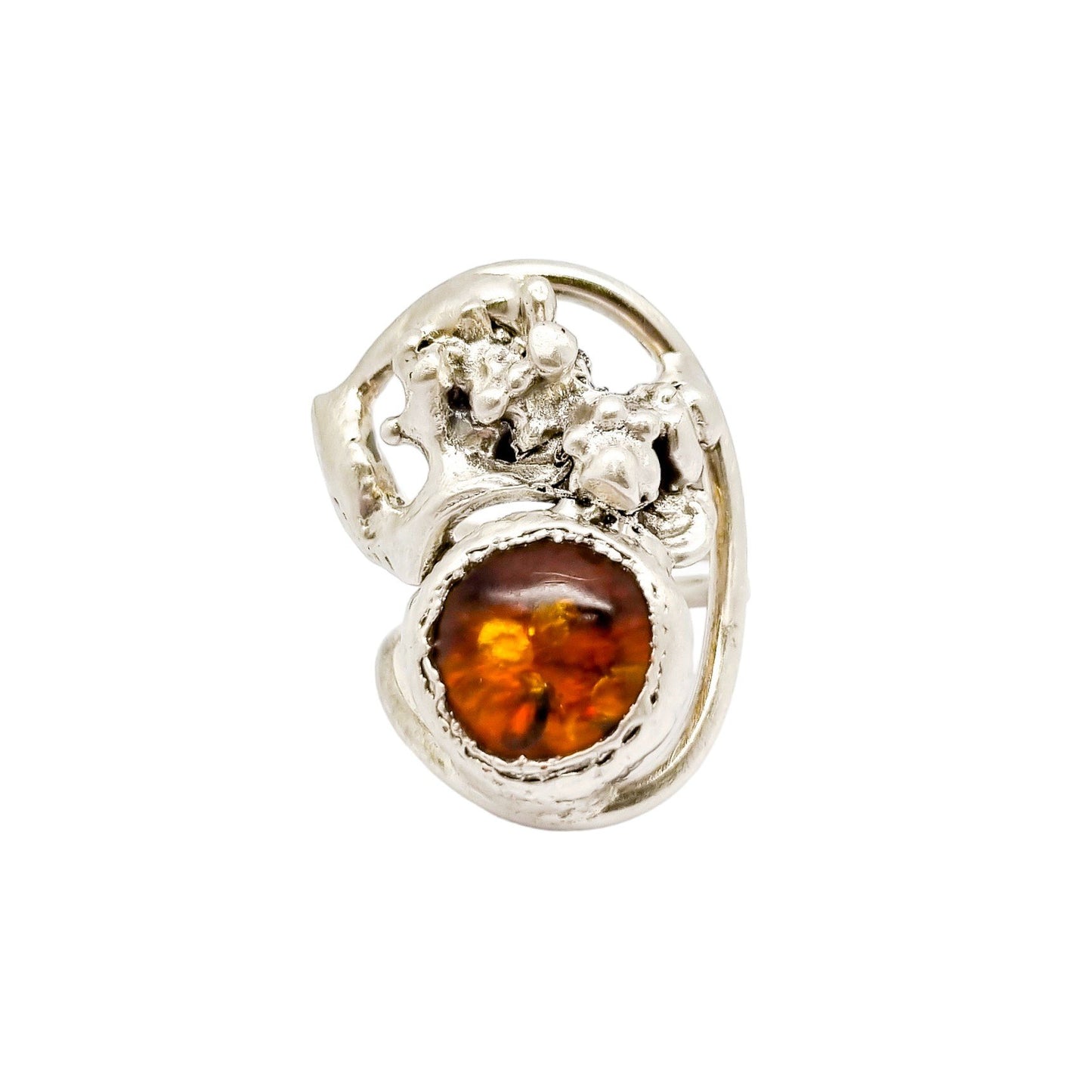 1970's Erik Dennung Danish Modernist statement ring, silver and amber, size N ½