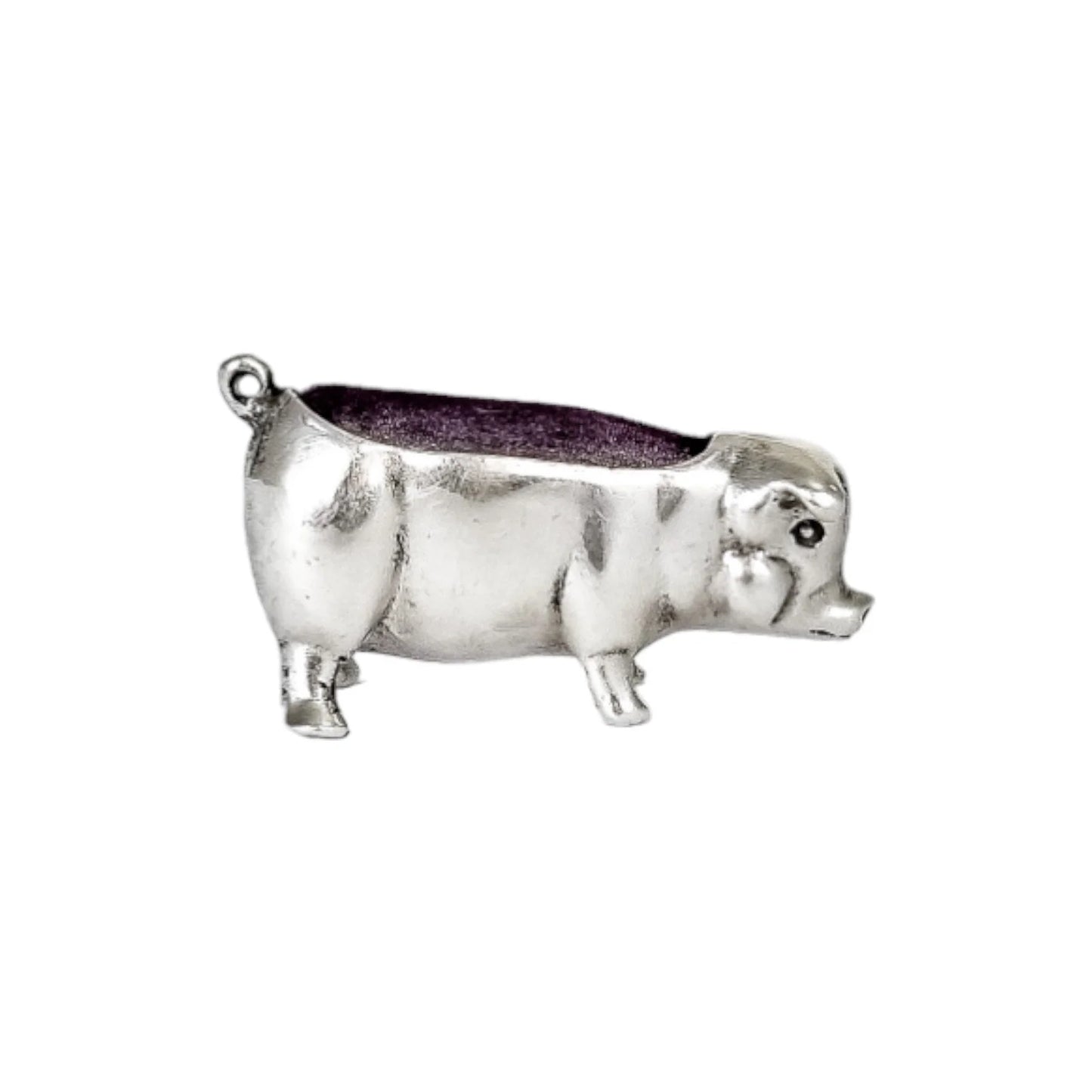 Vintage sterling silver figural boar / pig pin cushion miniature sewing figurine