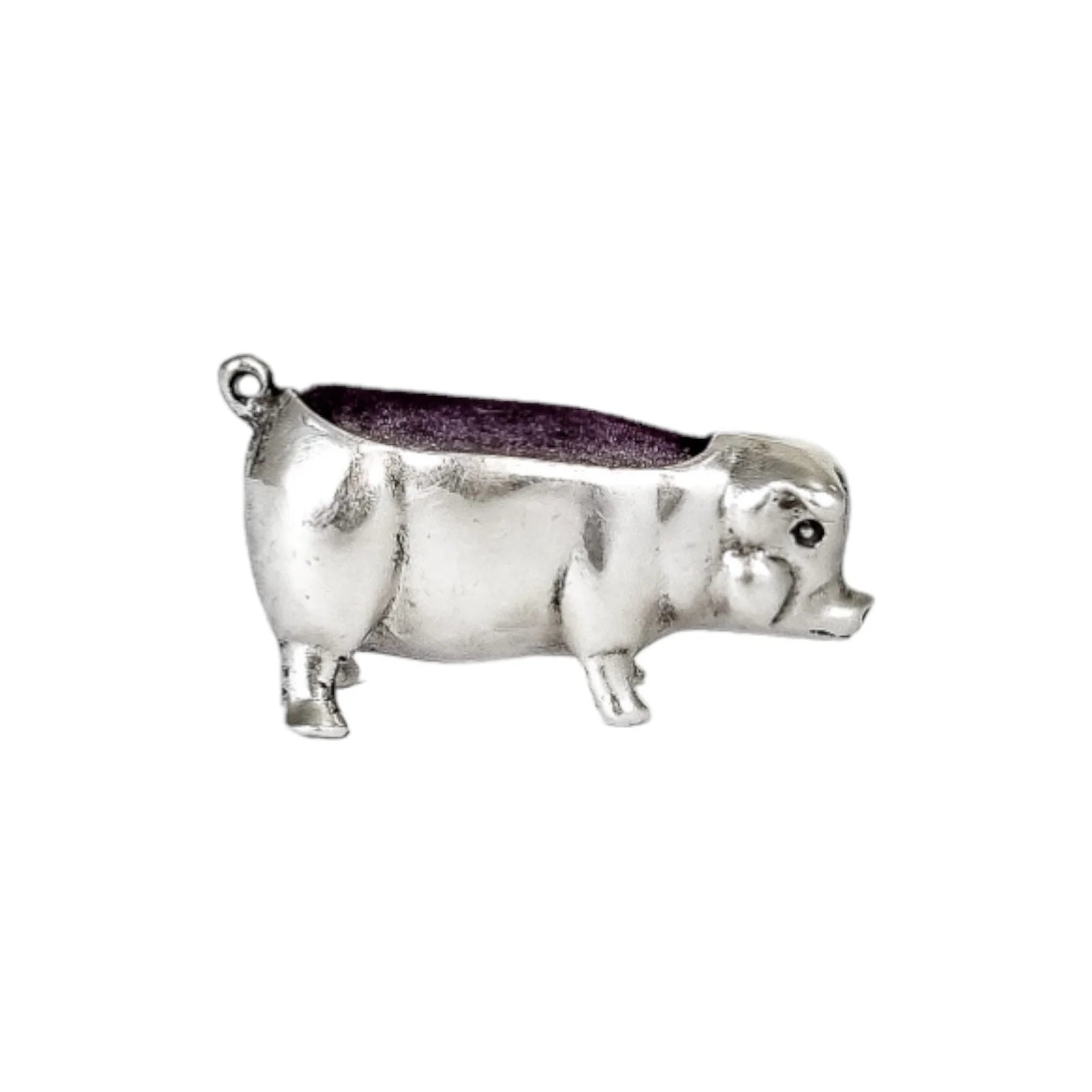 Vintage sterling silver figural boar / pig pin cushion miniature sewing figurine