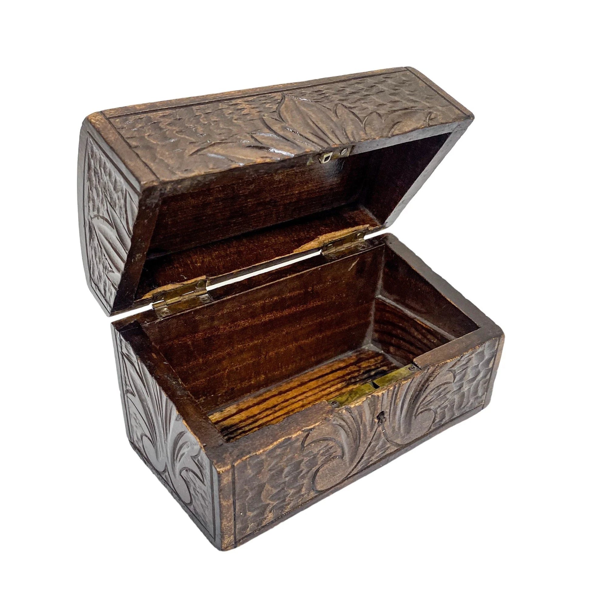 Antique Black Forest Gothic Revival wood keepsake box with floral carving, Germany c. 1890s