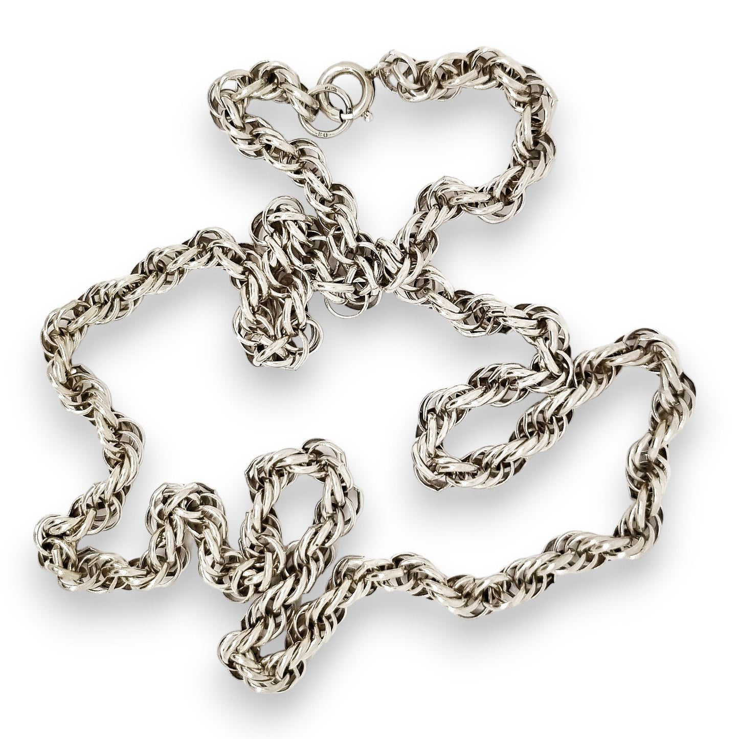 Vintage 1960's thick sterling silver twist rope chain unisex necklace