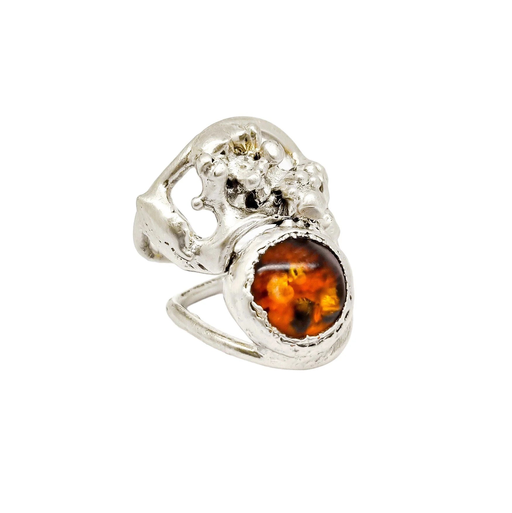1970's Erik Dennung Danish Modernist statement ring, silver and amber, size N ½