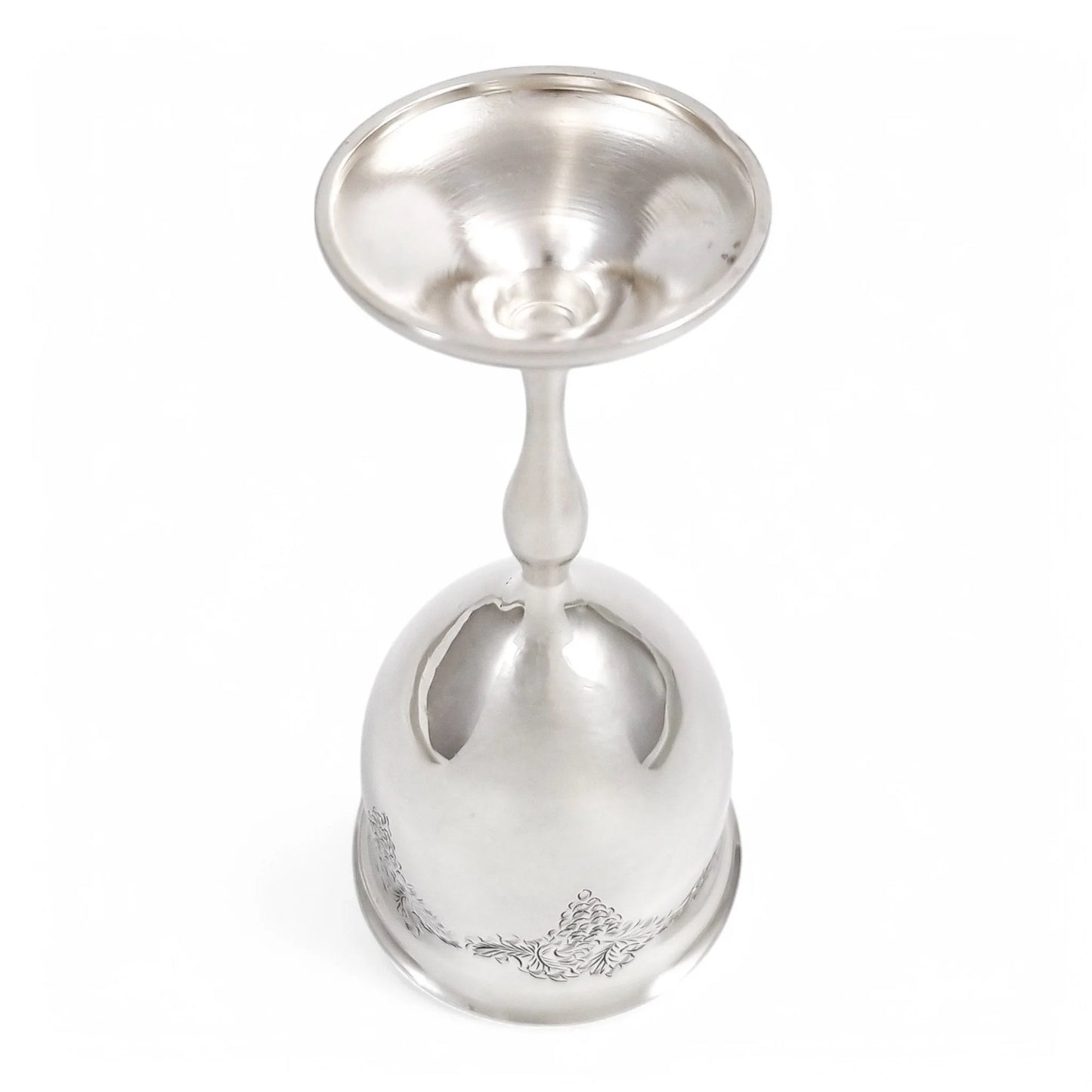 Vintage English sterling silver Kiddush cup with grapevine engraving, Jewish ceremonial goblet, 1969