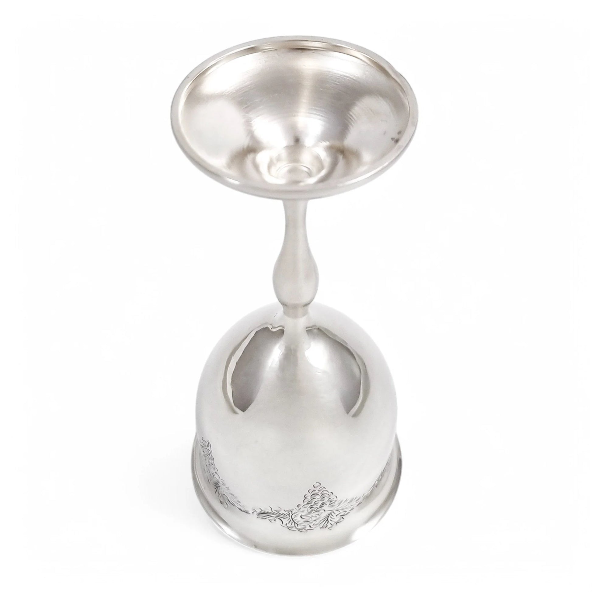 Vintage English sterling silver Kiddush cup with grapevine engraving, Jewish ceremonial goblet, 1969