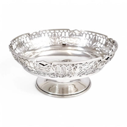 Large sterling silver pedestal basket with pierced foliate and trellis decoration, Sheffield 1953
