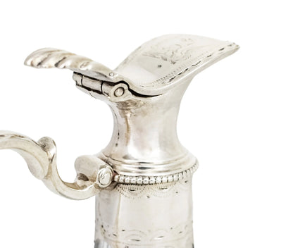 George III silver mounted cut-glass oil / vinegar jug with griffin armorial