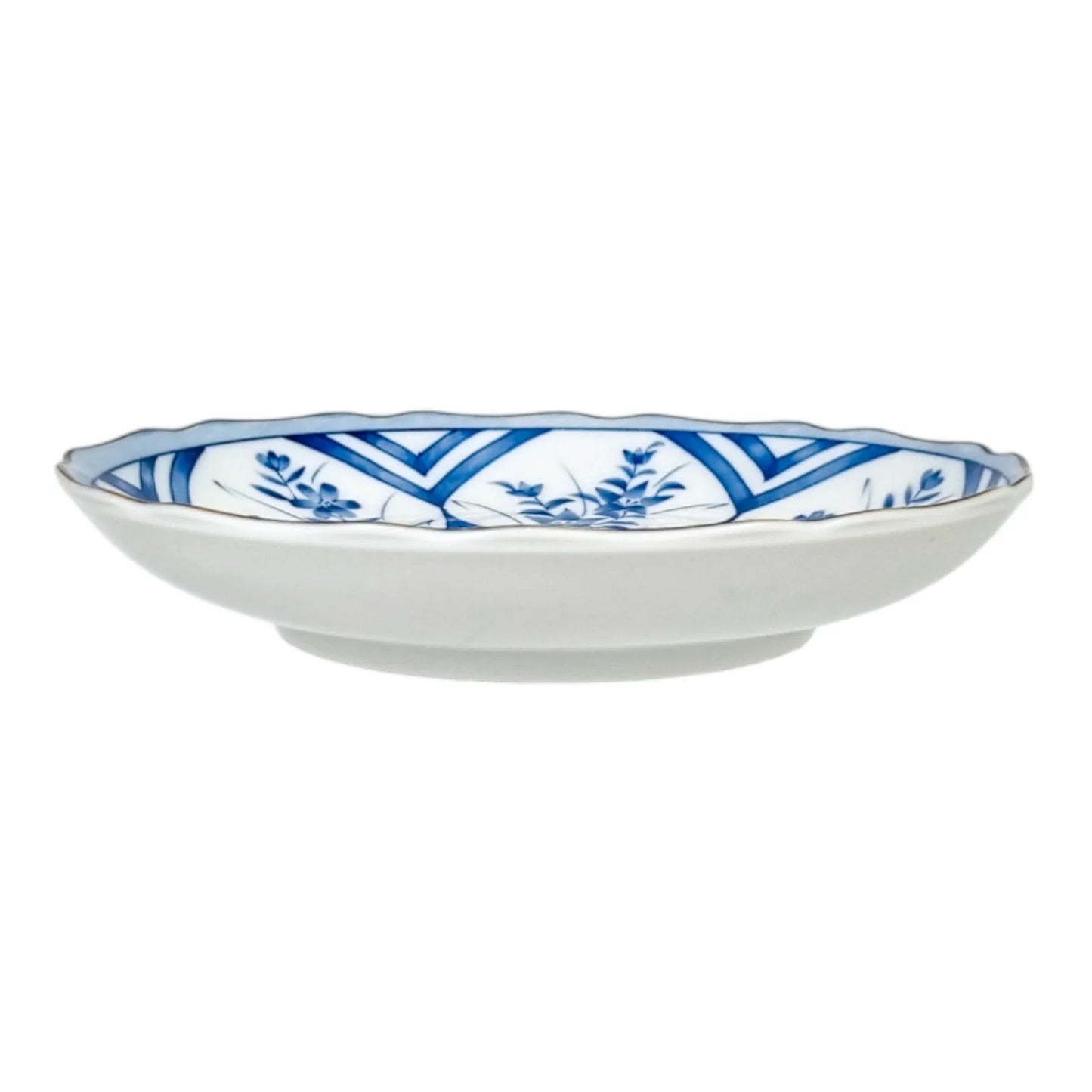 Vintage Japanese blue and white porcelain scalloped plate with flowers