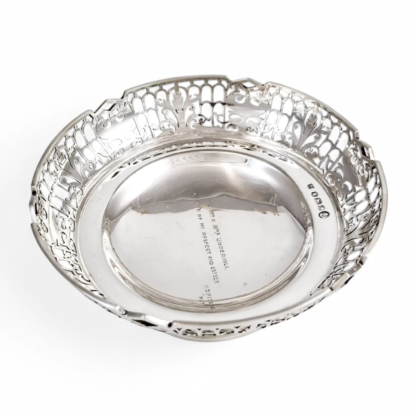 Large sterling silver pedestal basket with pierced foliate and trellis decoration, Sheffield 1953