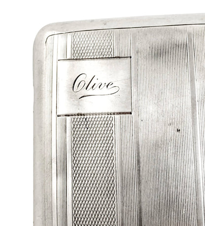 Art Deco gilt and sterling silver cigarette card case inscribed “Clive”