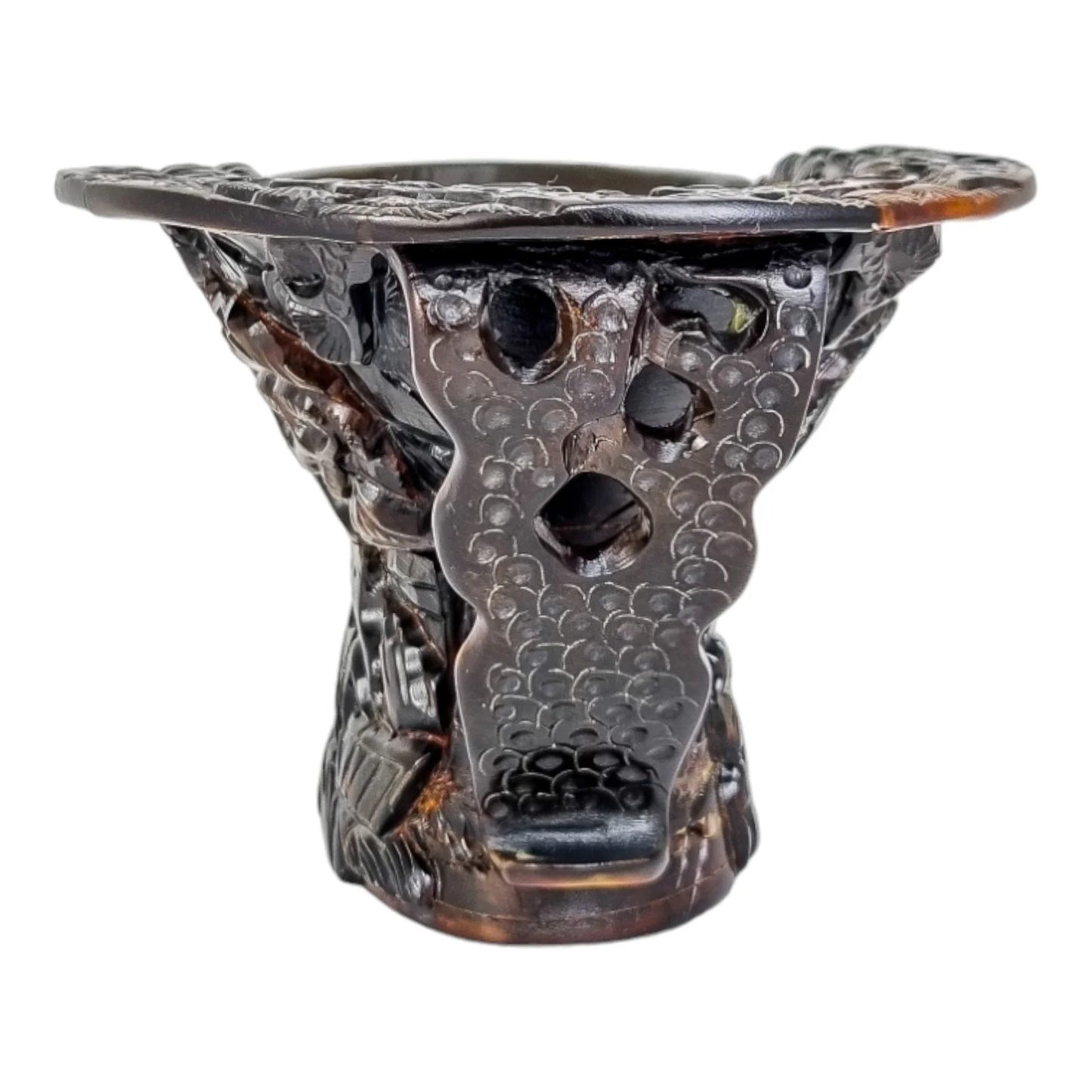 Vintage Chinese buffalo horn libation cup with scholars and prunus