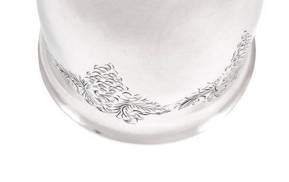 Vintage English sterling silver Kiddush cup with grapevine engraving, Jewish ceremonial goblet, 1969